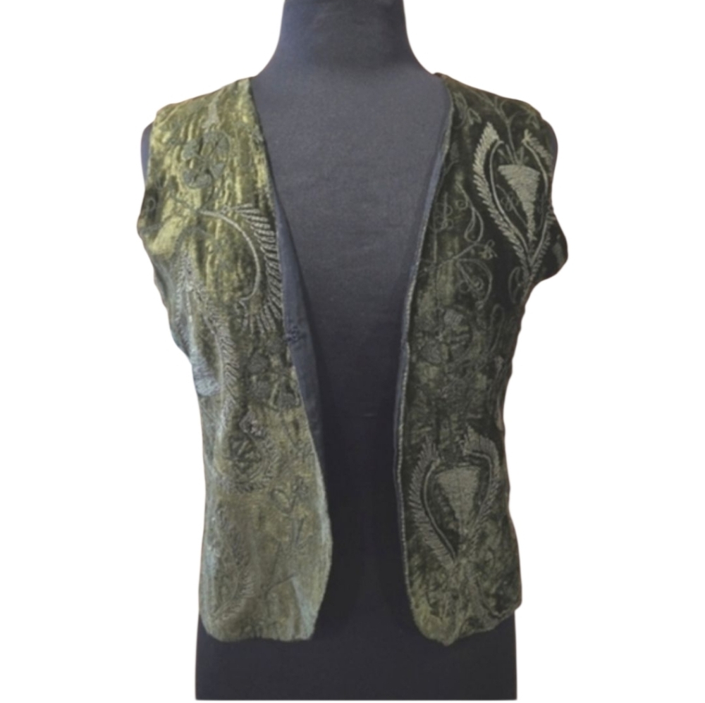 Whimsigoth Velvet Green Embroidered Vest Chico's Hippie Boho Chic Small